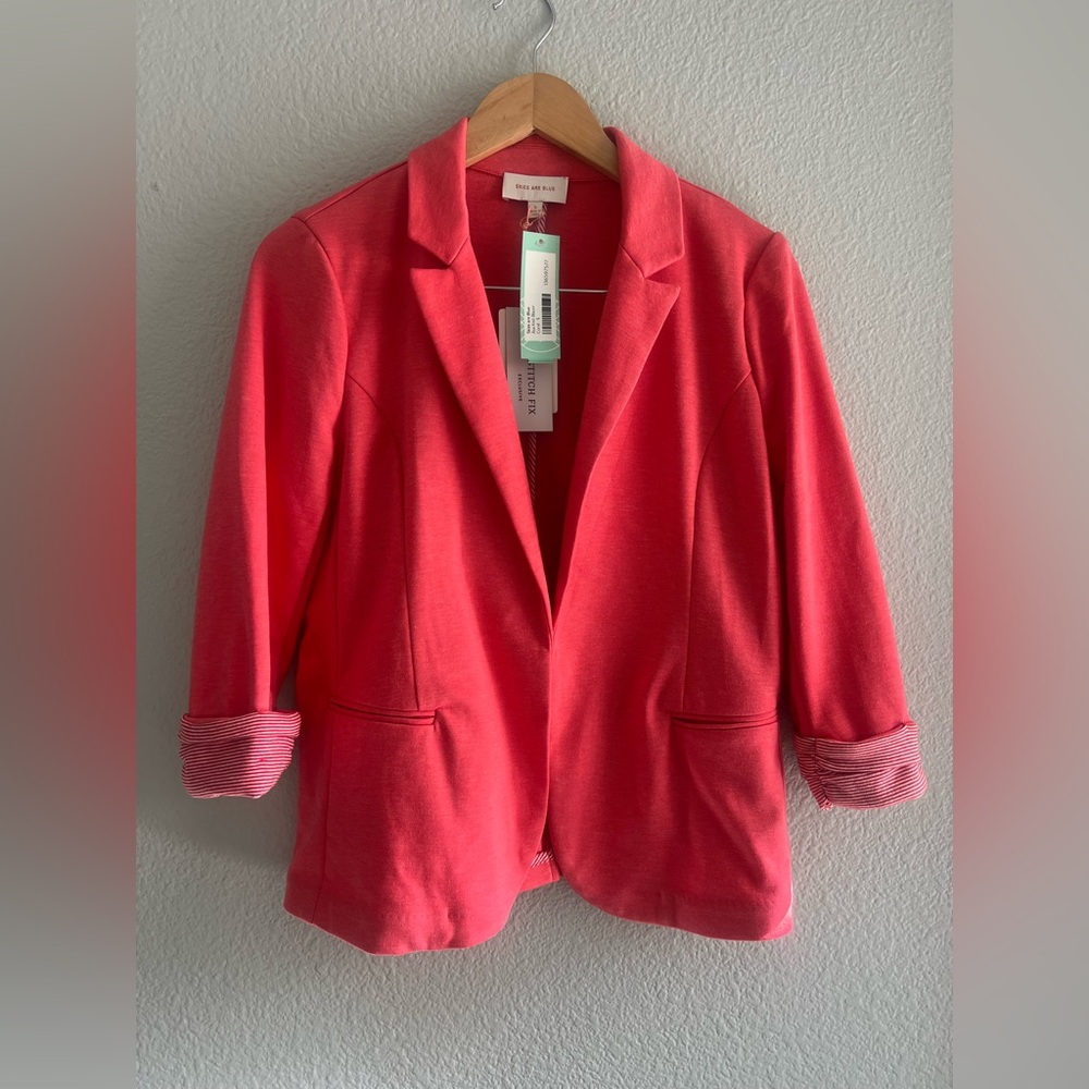 Skies Are Blue Coral Pink Open-Front Blazer
